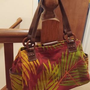 Shoulder bag by Relic. Tropical, palm pattern cloth purse